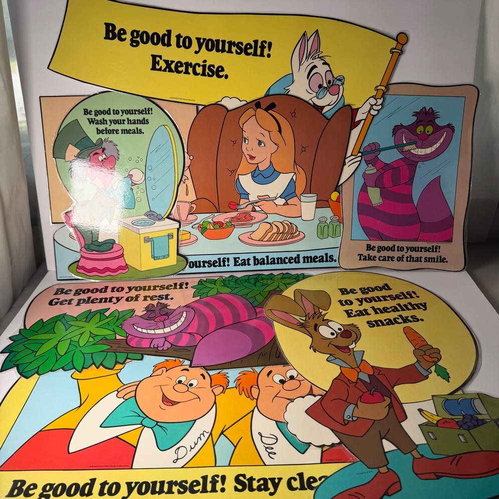 Disney Alice in Wonderland Vintage 1978 Classroom Cutouts 7pc Set Health Hygiene